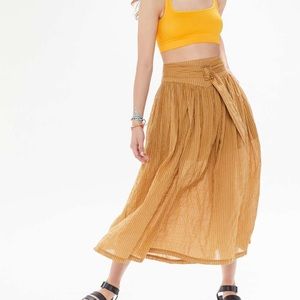 UO Divya Striped Belted Midi Skirt
